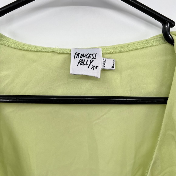 Princess Polly Lime Green Sheer Ruffle Wrap Long Sleeve Crop Top Size 4 - Picture 2 of 9